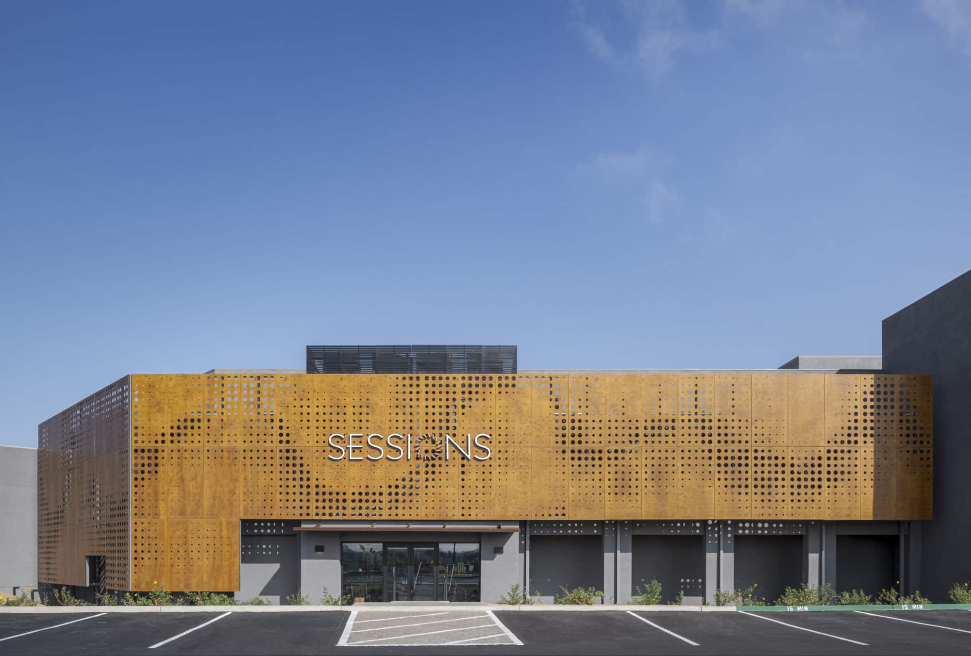 Perforated wood facade in Sessions by the Bay 01