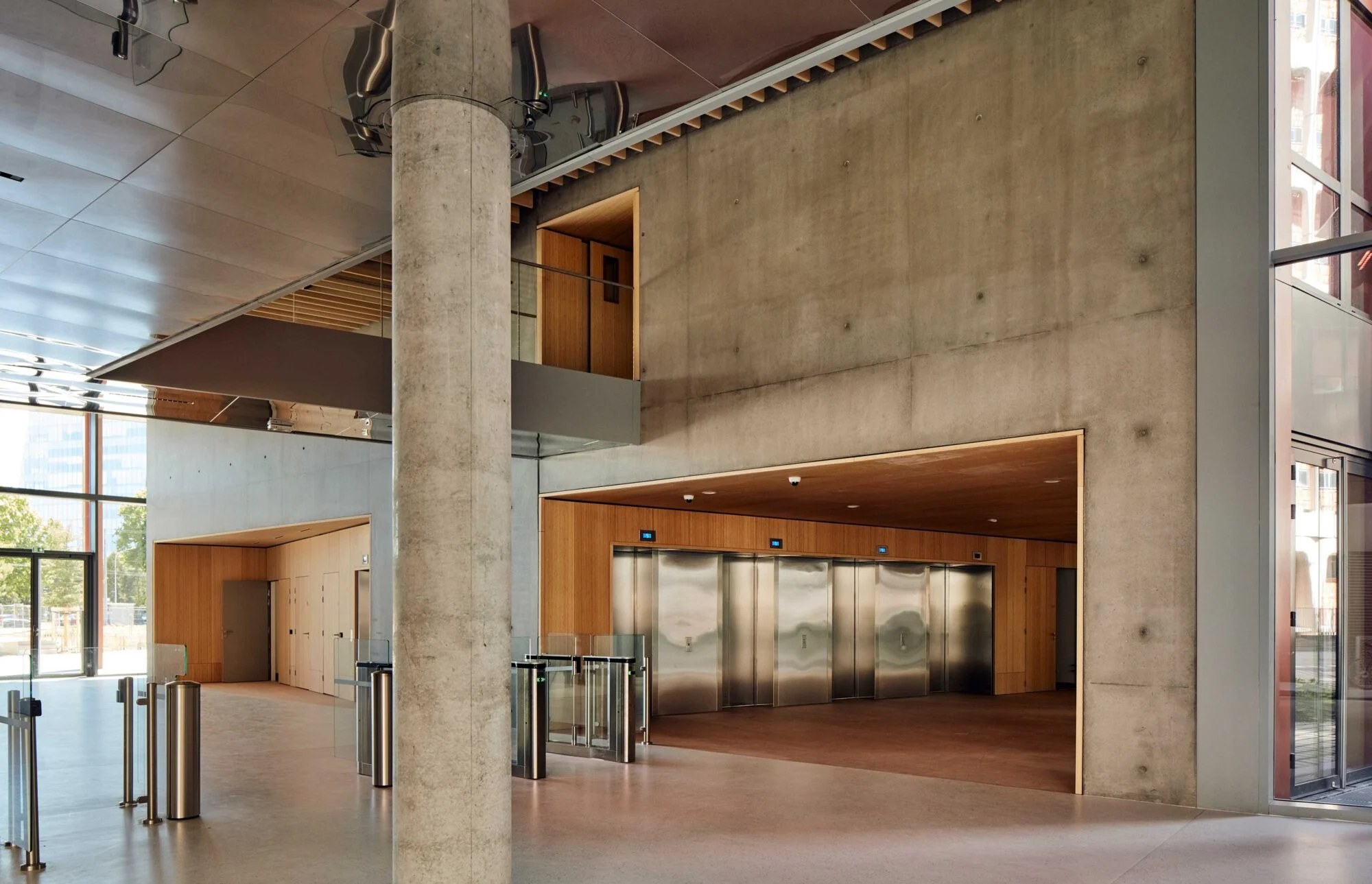 Natural timber panelling and flooring at Orange Headquarters Lyon 01