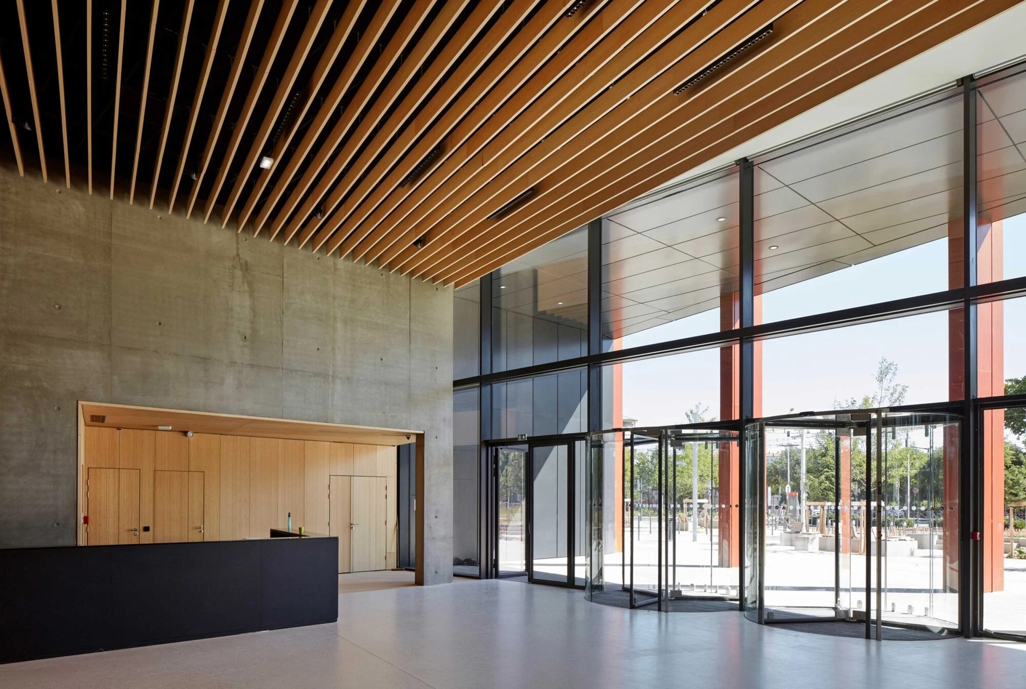 Natural timber panelling and flooring at Orange Headquarters Lyon 02