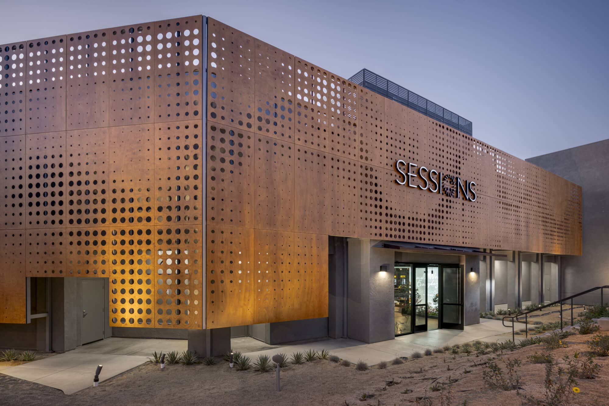 Perforated wood facade in Sessions by the Bay 06
